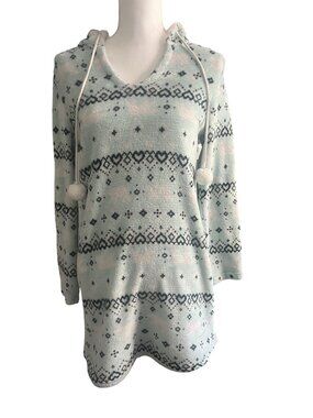 Fair Isle Inspired Soft Mint Fleece Hooded Cozy Lounge Winter Tunic Joe Boxer M